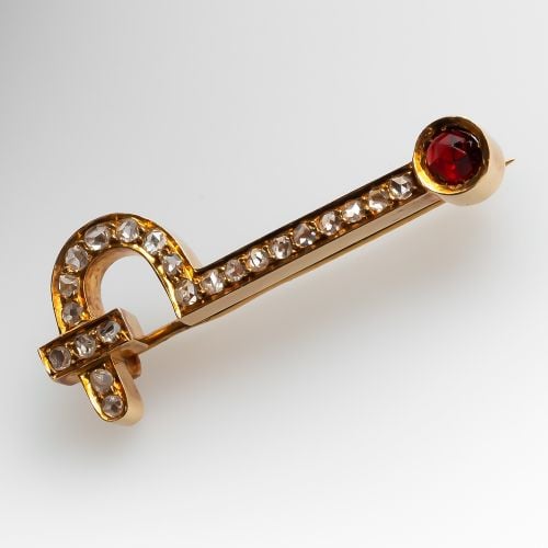 Victorian Rose Cut Diamond Hook & Latch Brooch Pin 18K Gold