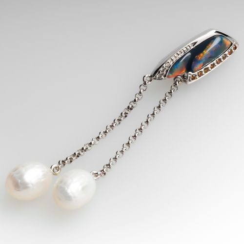 Black Opal Diamond & Pearl Enhancer Pendant 18K