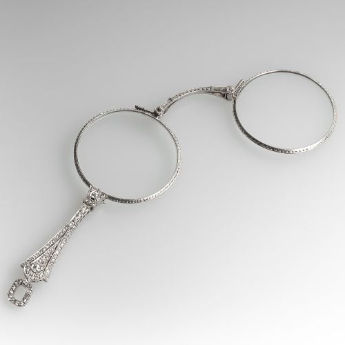 Platinum Diamond Encrusted Lorgnette Fold Up Eye Glasses