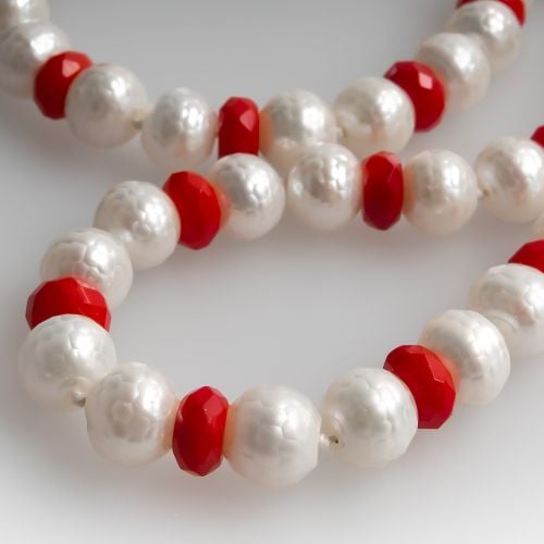 Tremonti Faceted Pearl & Coral Necklace 14K Gold Clasp