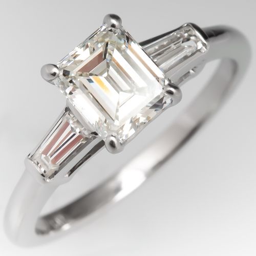 Vintage Emerald Cut Diamond Engagement Ring Platinum .93ct G/VS1 GIA