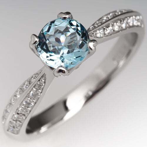 Aquamarine Engagement Ring w/ Diamond Accents in Platinum