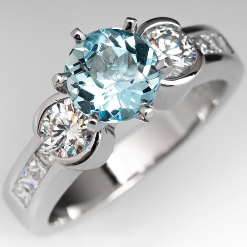 Contemporary Aquamarine Engagement Ring w/ Bezel Diamond Accents