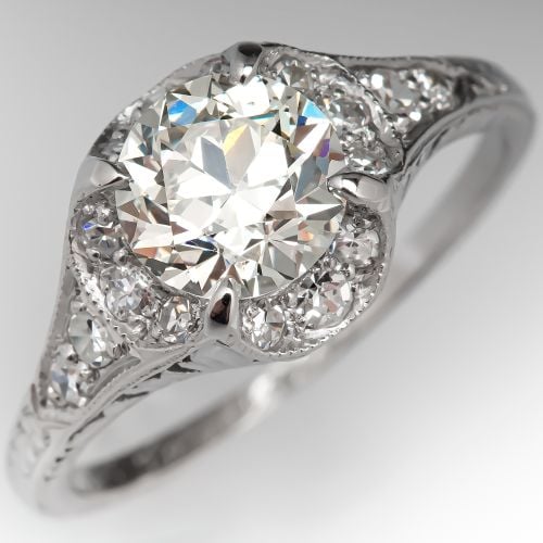 Detailed Edwardian Era Diamond Engagement Ring Platinum 1.10ct M/VS1 GIA