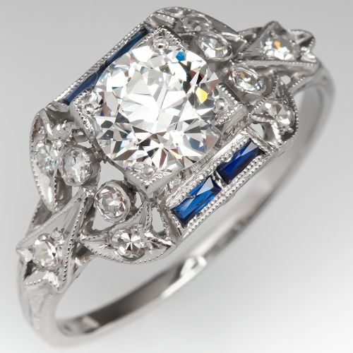 Art Deco Engagement Ring Old European Cut Diamond 1.30ct H/VS1 GIA