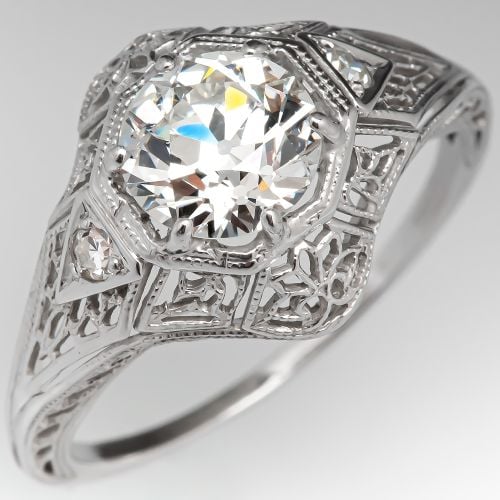 Vintage Filigree Engagement Ring Old European Cut Diamond 1.14ct H/SI1