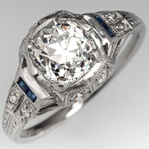 Art Deco Engagement Ring Old Mine Cut Diamond 1.18ct J/SI2