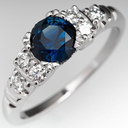 1 Carat No Heat Rich Teal Sapphire Engagement Ring w/ Diamonds