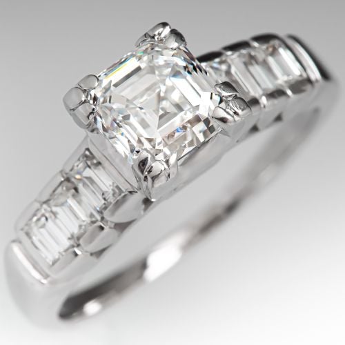 Vintage Engagement Ring Square Emerald Cut Diamond 1.04ct E/VS1 GIA