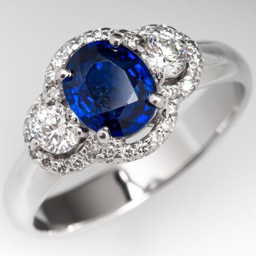 1.5 Carat Blue Sapphire Engagement Ring w/ Diamond Accents