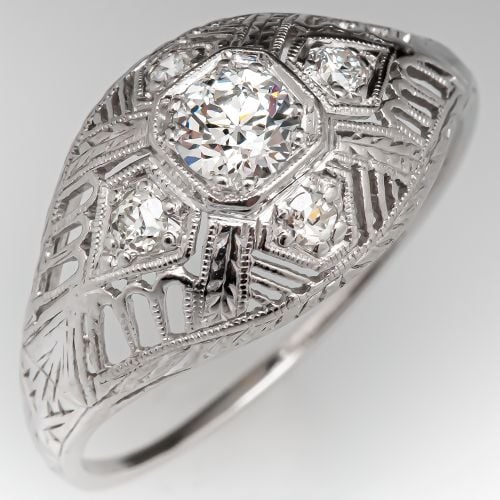 Antique Filigree Engagement Ring Old European Cut Diamond .36ct F/SI1