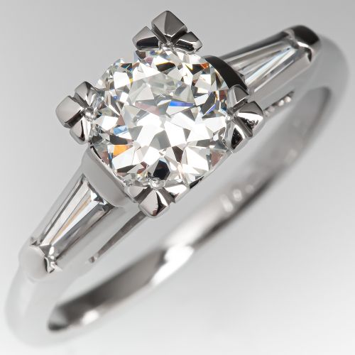 Fishtail Vintage Engagement Ring Old European Cut Diamond .86ct H/SI2 GIA