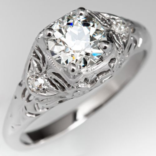 1940's Filigree Vintage Diamond Engagement Ring 14K Gold .58ct I/SI1 GIA
