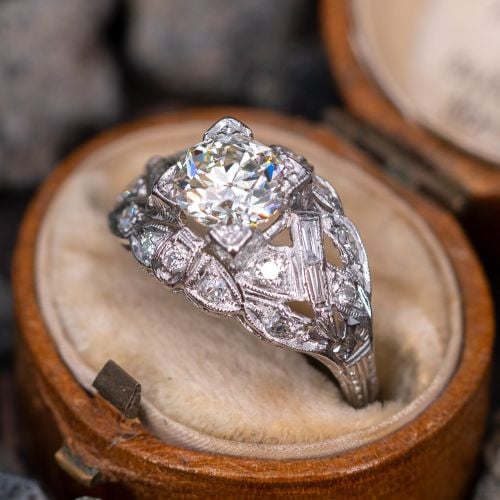 1930's Art Deco Engagement Ring Transitional Cut Diamond 1.11ct M/VVS2 GIA