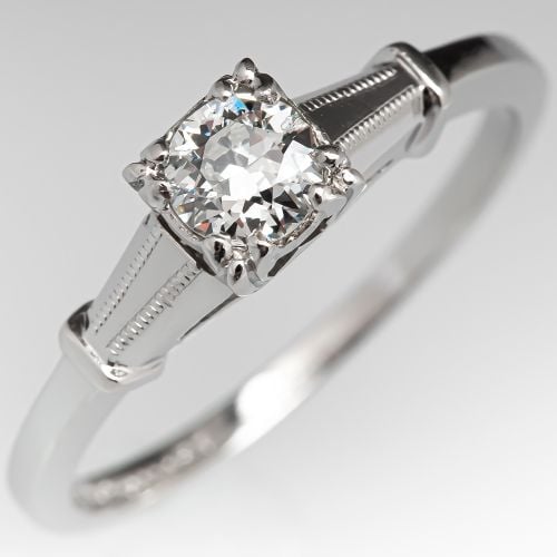 Vintage Transitional Cut Diamond Solitaire Engagement Ring .27ct H/SI2