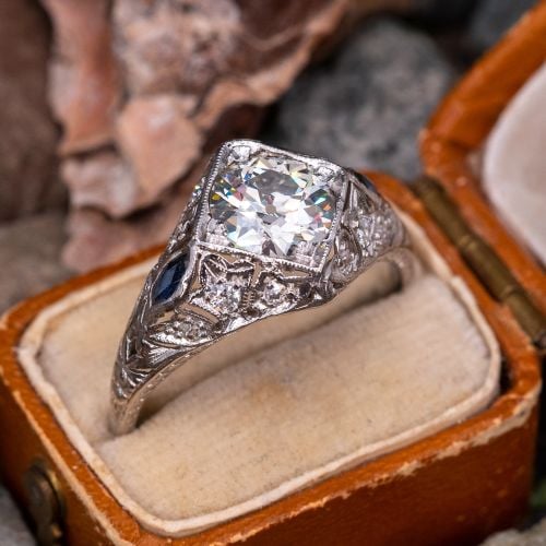 Perfect Art Deco Engagement Ring Old European Cut Diamond 1.47ct M/VS2 GIA