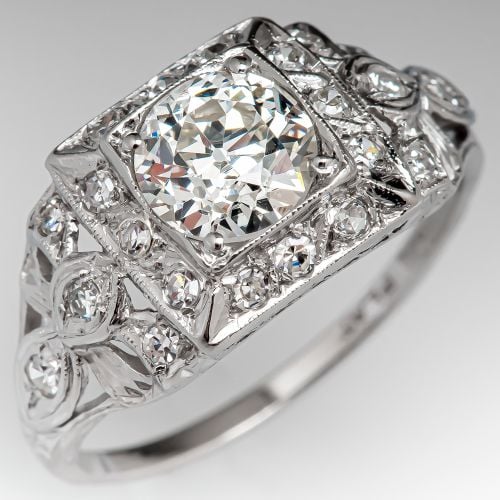 Circa 1930's Engagement Ring Transitional Cut Diamond 1.21ct J/VS2 GIA