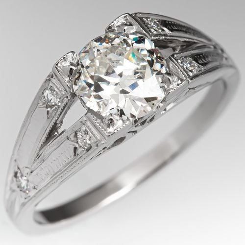 1930's Engagement Ring Old European Cut Diamond .91ct K/SI2 GIA