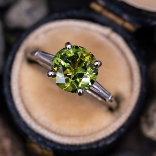 No Heat 2.6 Carat Green Sapphire Engagement Ring 1960's Mount