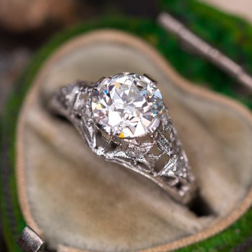 Antique Filigree Engagement Ring Old European Cut Diamond 1.52ct J/VVS2 GIA