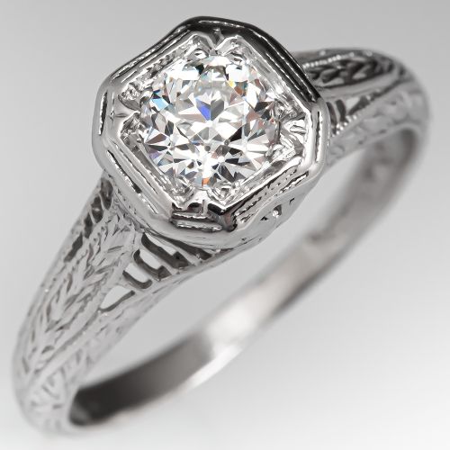 1930's Engagement Ring Old Euro Diamond .33ct I/VVS2