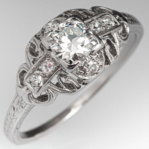 Perfect Antique 1930's Transitional Cut Diamond Engagement Ring .32ct G/SI1