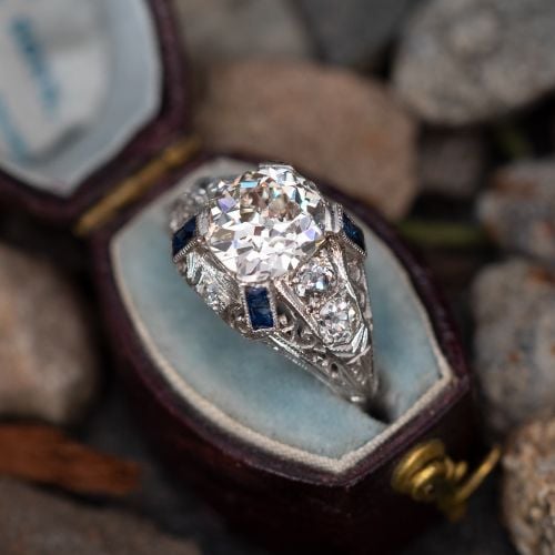 Circa 1910's Engagement Ring Old Mine Cut Diamond 1.68ct L/ VS2 GIA