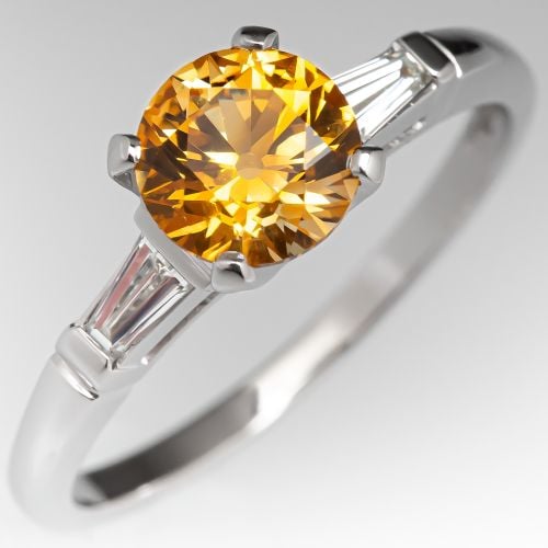 1.3 Carat Orange Yellow Sapphire Engagement Ring w/ Diamonds