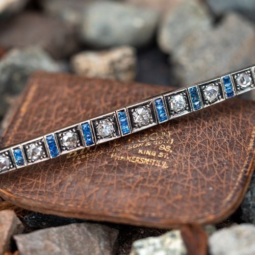 Victorian Diamond Bar Pin w/ Blue Sapphire Accents