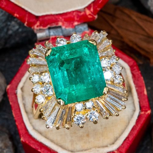 GIA Cert Colombian Emerald & Diamond Ballerina Cocktail Ring 18K Gold
