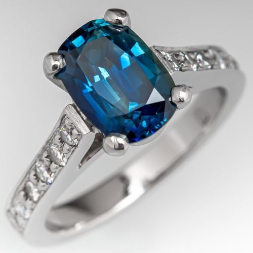 Cushion Cut 2 Carat No Heat Blue Sapphire Engagement Ring