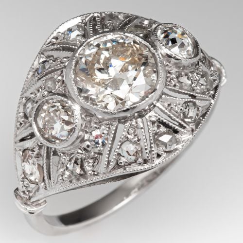 Deco Style Diamond Filigree Engagement Ring 1.01ct L/I2