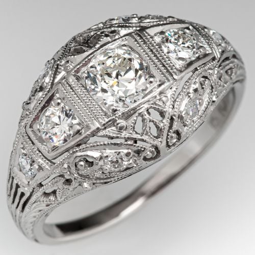 Old Euro Diamond Antique Domed Filigree Engagement Ring .25ct G/SI1