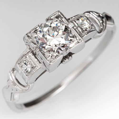 Circa 1940's Engagement Ring Old Euro Diamond .47ct G/VS2