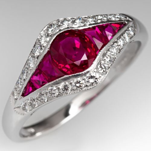 Contemporary Ruby Ring w/ Diamond Accents 18K White Gold