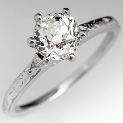 1920's Orange Blossom Engagement Ring Old Euro Diamond .96ct H/VS2 GIA