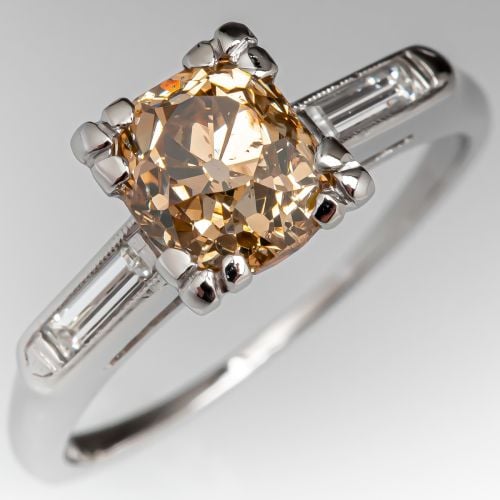 Fancy Color Old Mine Cut Diamond Engagement Ring 1.50ct I1