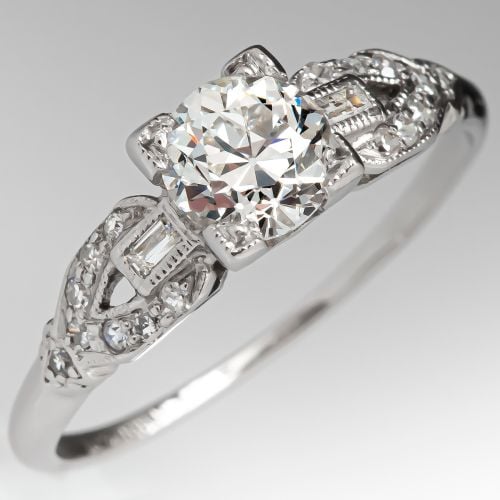 Circa 1930's Engagement Ring Old European Cut Diamond .72ct H/VVS1 GIA