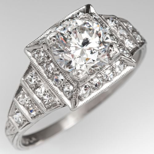 1 Carat Vintage Round Brilliant Diamond Engagement Ring 1.15ct G/SI2 GIA