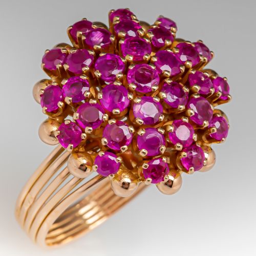 Vintage Ruby Cocktail Ring 18K Yellow Gold