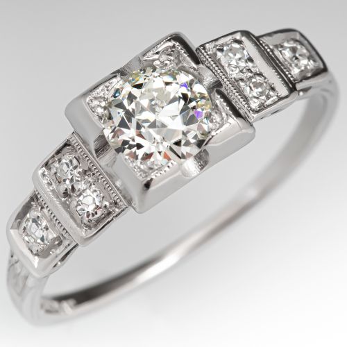 1930's Antique Diamond Engagement Ring Platinum .66ct L/VVS2 GIA