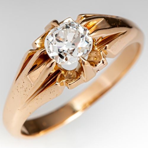 Late Victorian Era Diamond Solitaire Engagement Ring 14K Gold .50ct I/SI1