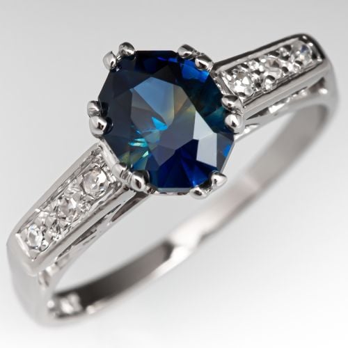 Oval Cut 1.5 Carat No Heat Sapphire Engagement Ring w/ Diamonds 18K