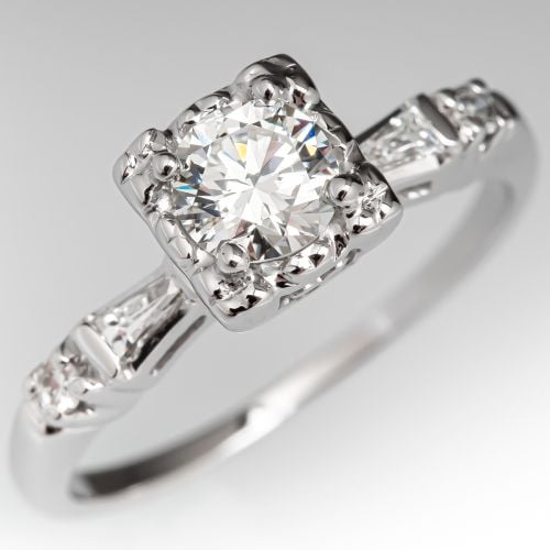 1950's Vintage Diamond Engagement Ring 14K White Gold .53ct J/VVS2