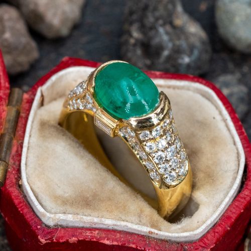 2 Carat Emerald Ring w/ Diamond Accents 18K Yellow Gold