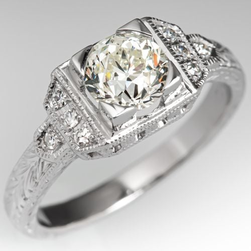 Old European Cut Diamond Vintage Style Engagement Ring .96ct O-P/VS1