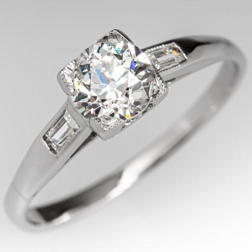 Vintage Old Euro Diamond Engagement Ring .63ct J/I1 GIA