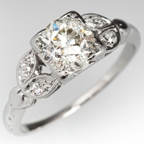 Floral Vintage 1 Carat Old Euro Diamond Engagement Ring 1.14ct O-P/I1