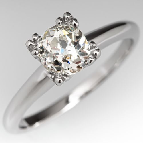 Vintage Fishtail Solitaire Old Mine Cut Diamond Engagement Ring .95ct M/VS2 GIA