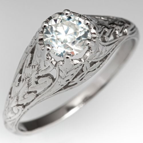 Old Euro Diamond Antique Wheat Details Filigree Engagement Ring .67ct K/VS2 GIA
